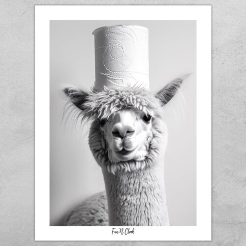 Fun'N Cheek Alpaca with toilet roll on head | Plakat