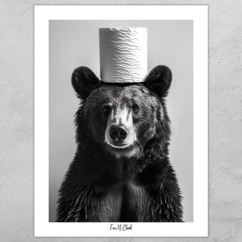Fun'N Cheek Bear with toilet roll on head | Plakat