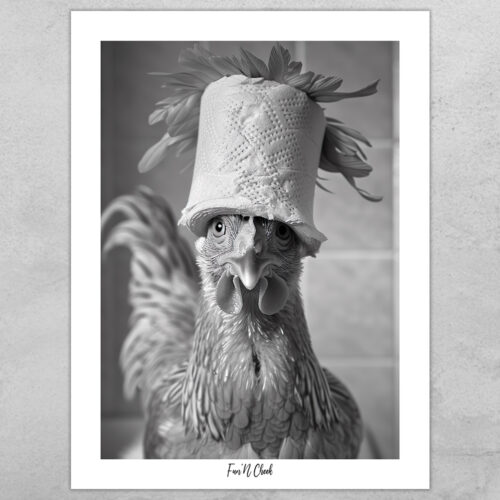 Fun'N Cheek Chicken with toilet roll on head | Plakat
