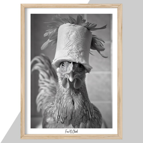 Alternative view of Fun'N Cheek Chicken with toilet roll on head | Plakat