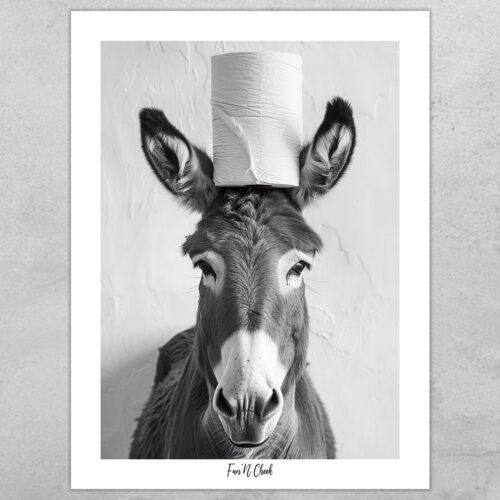 Fun'N Cheek Donkey with toilet roll on head | Plakat