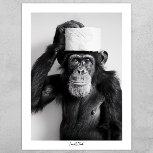 Fun'N Cheek Monkey with toilet roll on head | Plakat