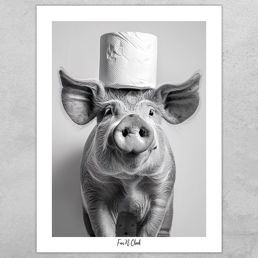 Fun'N Cheek Pig with toilet roll on head | Plakat