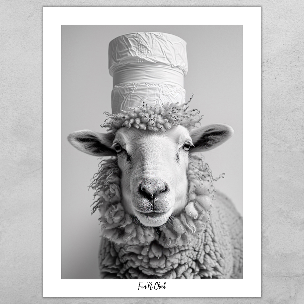 Fun'N Cheek Sheep with toilet roll on head | Plakat