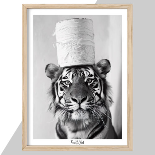 Fun'N Cheek Tiger with toilet roll on head | Plakat - Image 2