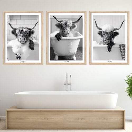 Alternative view of Fun'N Cheek Highland Cow taking a bath | Plakat-sæt