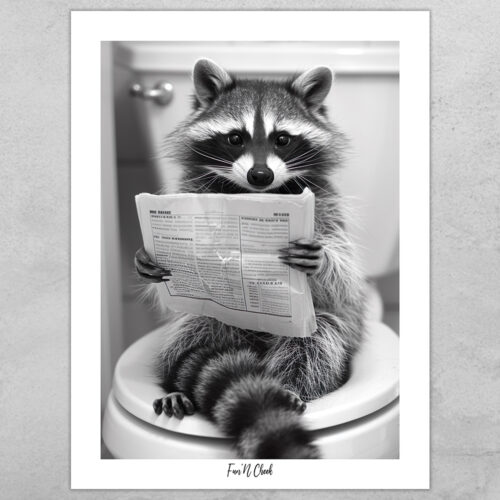 Fun'N Cheek Raccoon on toilet | Plakat