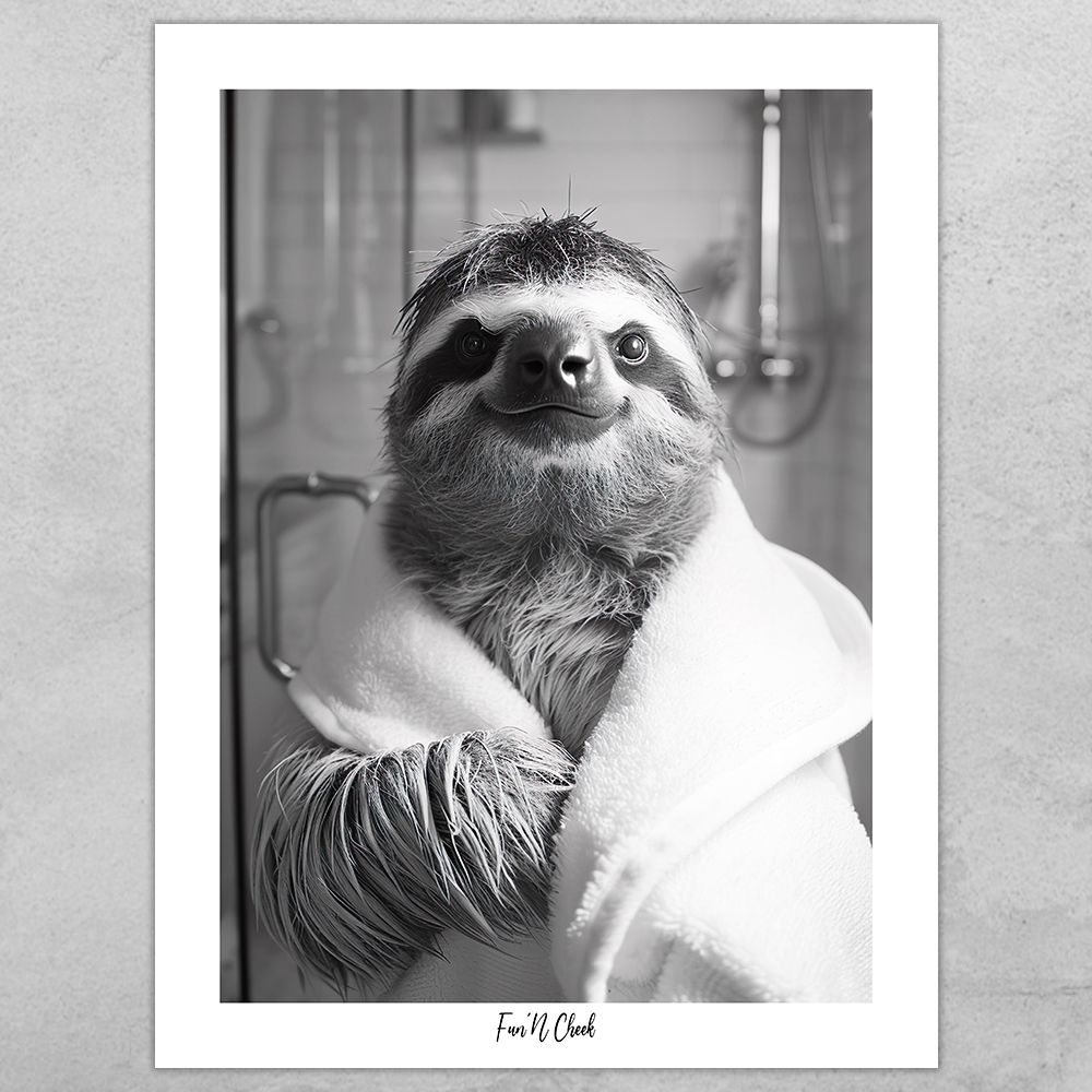 Fun'N Cheek Sloth in bathrobe | Plakat