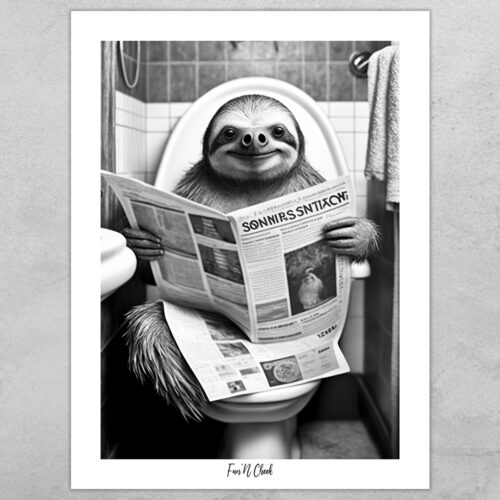 Fun'N Cheek Sloth on toilet | Plakat
