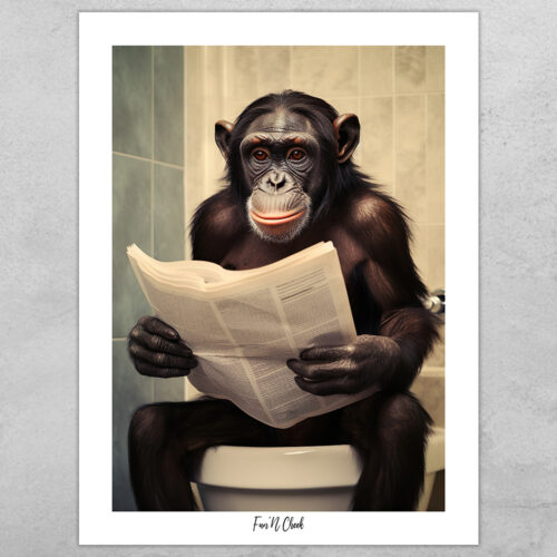 Fun'N Cheek Bonobo on toilet #3 | Plakat
