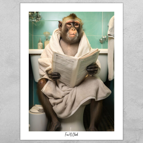 Fun'N Cheek Capuchin on toilet #2 | Plakat