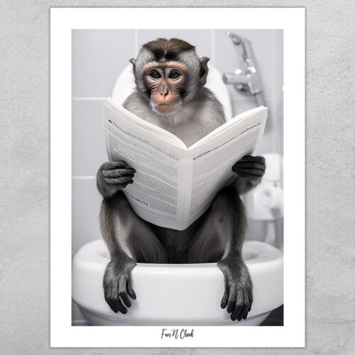 Fun'N Cheek Capuchin on toilet #3 | Plakat