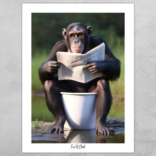 Fun'N Cheek Chimpanzee on toilet #3 | Plakat