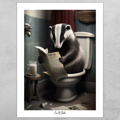 Fun'N Cheek Badger on toilet #1 | Plakat