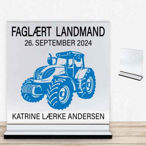 Faglært landmand #1 | Glasskilt inkl. fod med farvet overflade