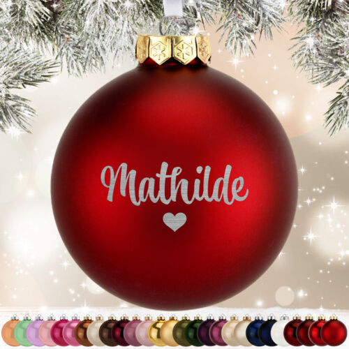 Navn m. hjerte #8 | Julekugle glas Ø8 cm