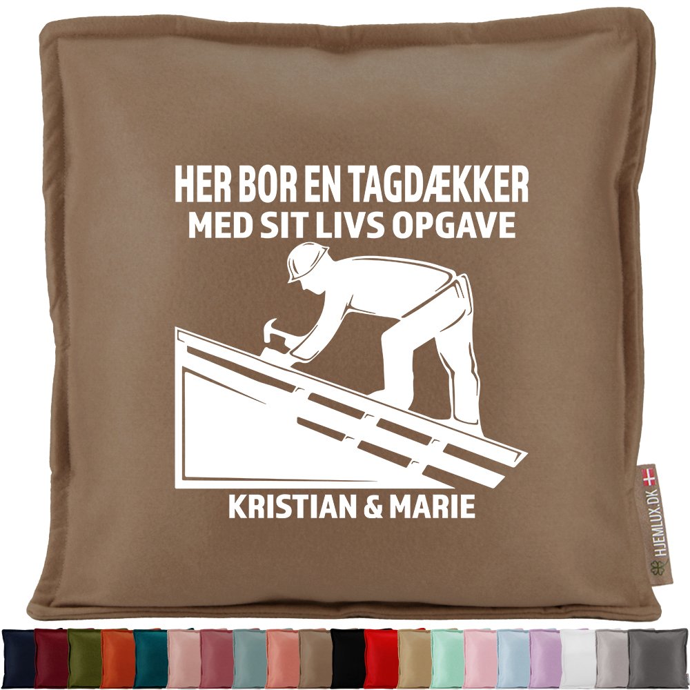 Her bor en tagdækker | Pyntepude i filt