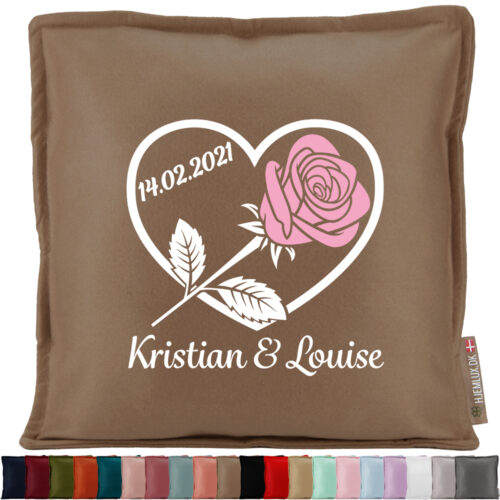 Hjerte med rose #1 | Pyntepude i filt