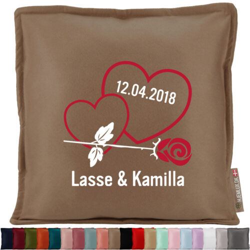 Hjerter med rose | Pyntepude i filt