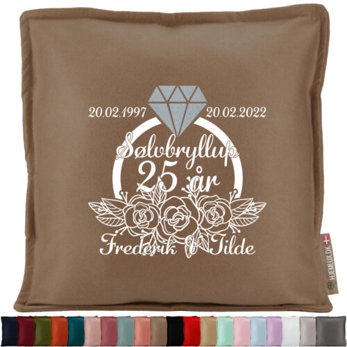 Sølvbryllup blomster & ring 25 år | Pyntepude i filt