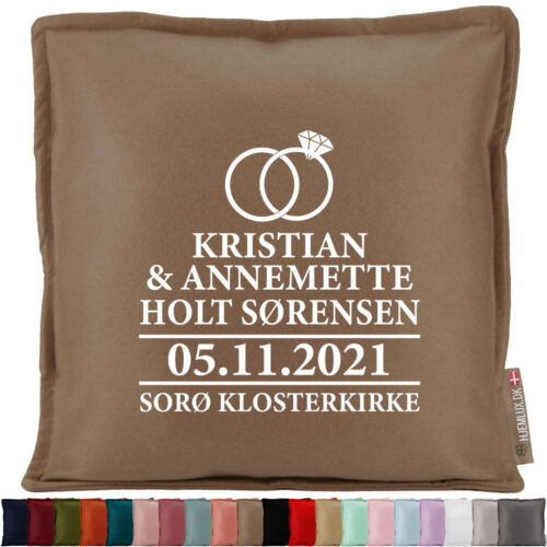 Bryllup klassisk med ringe | Pyntepude i filt