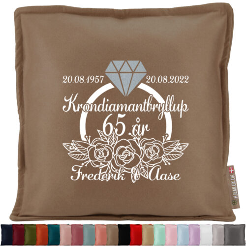 Krondiamantbryllup blomster & ring 65 år | Pyntepude i filt