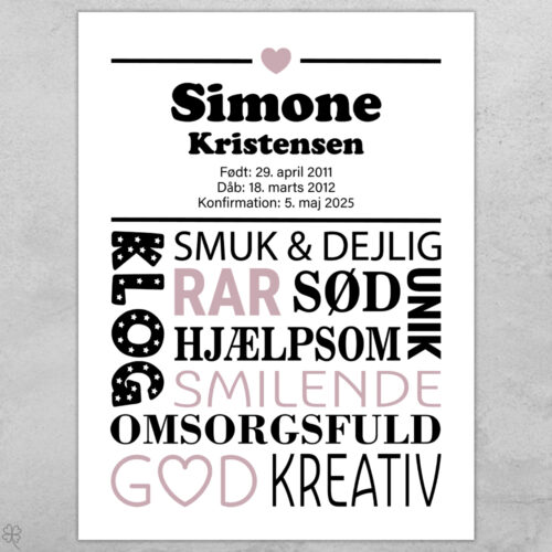 Konfirmand klog, smuk & dejlig (hjerte) #2 | Plakat