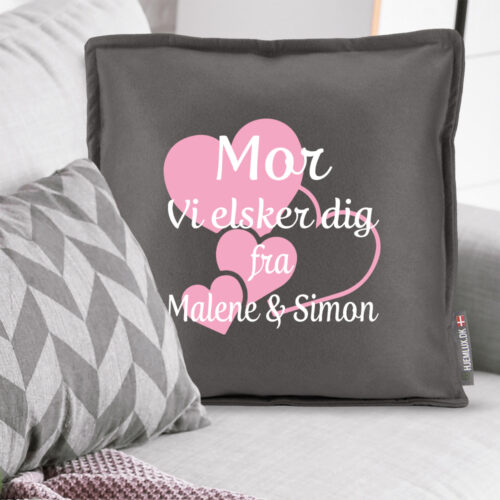Alternative view of Mor jeg elsker dig med hjerter | Pyntepude i filt