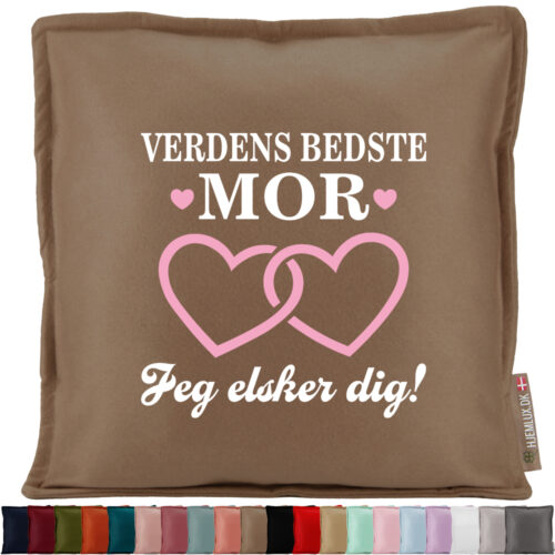 Verdens bedste mor med sammenhængende hjerter | Pyntepude i filt