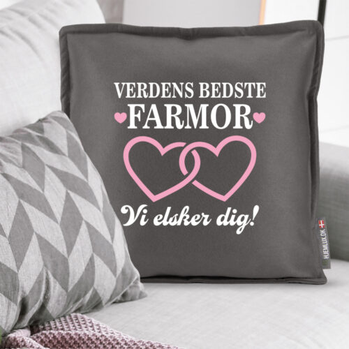 Alternative view of Verdens bedste farmor med sammenhængende hjerter | Pyntepude i filt