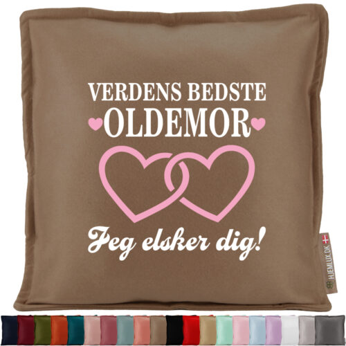 Verdens bedste oldemor med sammenhængende hjerter | Pyntepude i filt