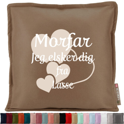 Morfar jeg elsker dig med hjerter | Pyntepude i filt