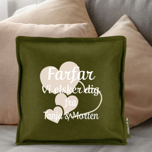 Alternative view of Farfar jeg elsker dig med hjerter | Pyntepude i filt