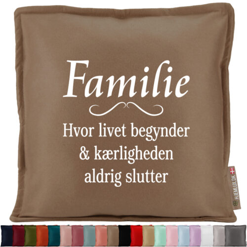 Familie hvor livet begynder & kærligheden aldrig slutter | Pyntepude i filt