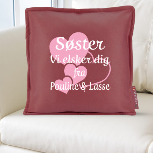 Alternative view of Søster jeg elsker dig med hjerter | Pyntepude i filt