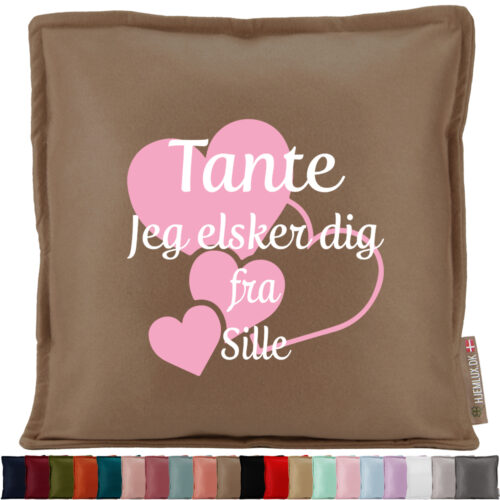 Tante jeg elsker dig med hjerter | Pyntepude i filt