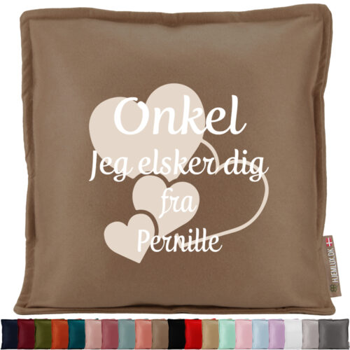 Onkel jeg elsker dig med hjerter | Pyntepude i filt