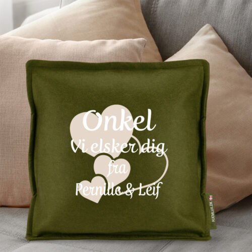 Alternative view of Onkel jeg elsker dig med hjerter | Pyntepude i filt