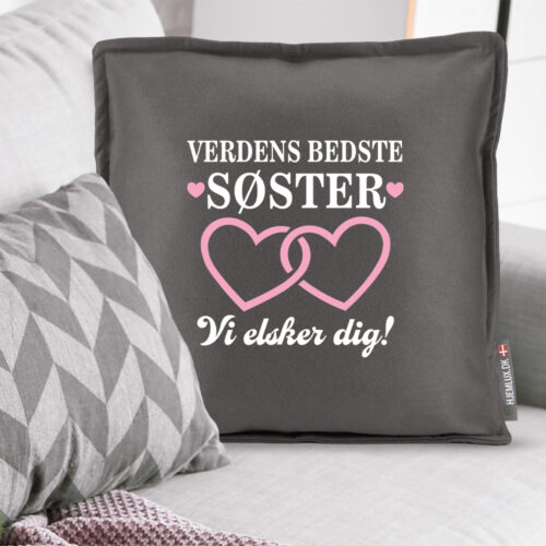 Alternative view of Verdens bedste søster med sammenhængende hjerter | Pyntepude i filt