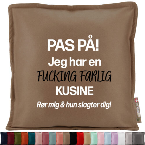 Pas på, jeg har en fucking farlig kusine | Pyntepude i filt