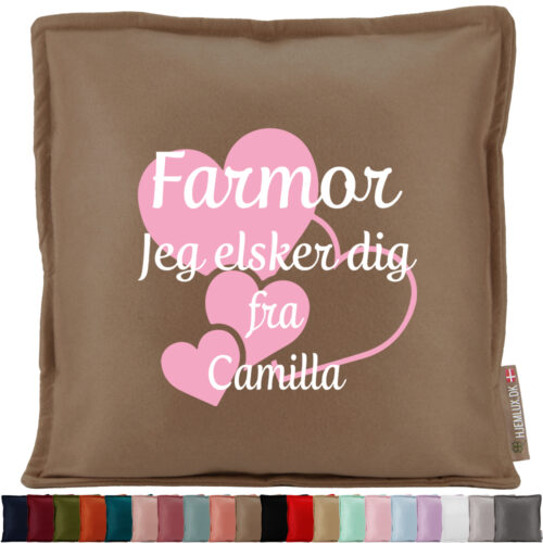 Farmor jeg elsker dig med hjerter | Pyntepude i filt