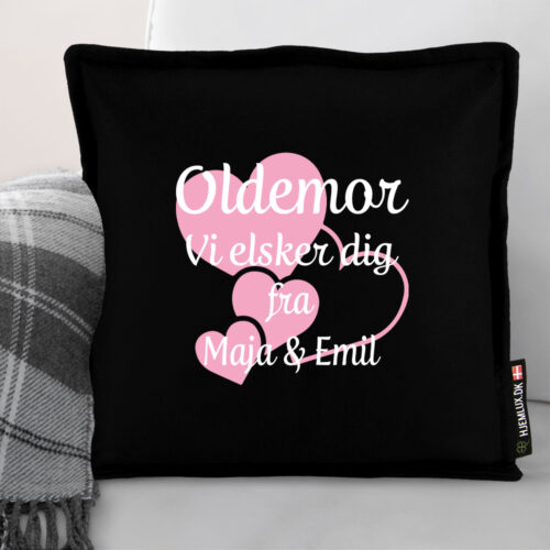 Alternative view of Oldemor jeg elsker dig med hjerter | Pyntepude i filt