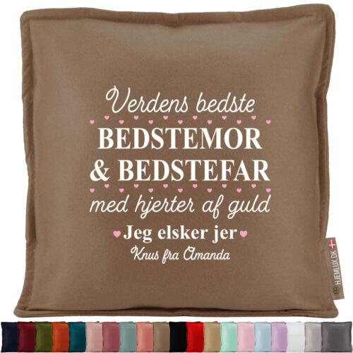 Verdens bedste bedstemor & bedstefar med hjerter af guld | Pyntepude i filt