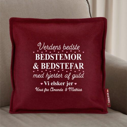 Alternative view of Verdens bedste bedstemor & bedstefar med hjerter af guld | Pyntepude i filt