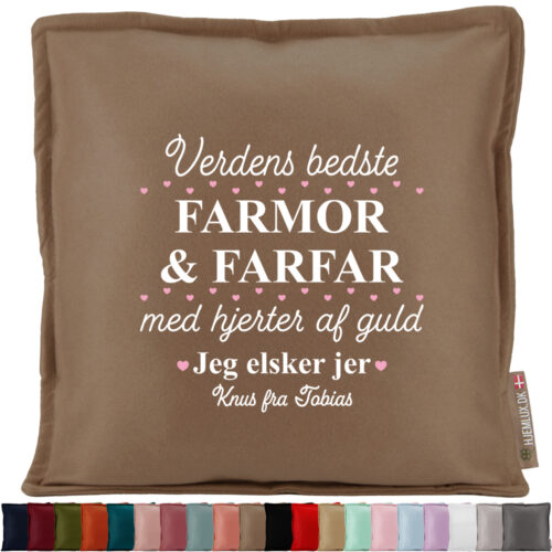 Verdens bedste farmor & farfar med hjerter af guld | Pyntepude i filt