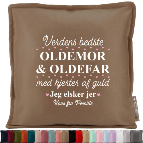 Verdens bedste oldemor & oldefar med hjerter af guld | Pyntepude i filt