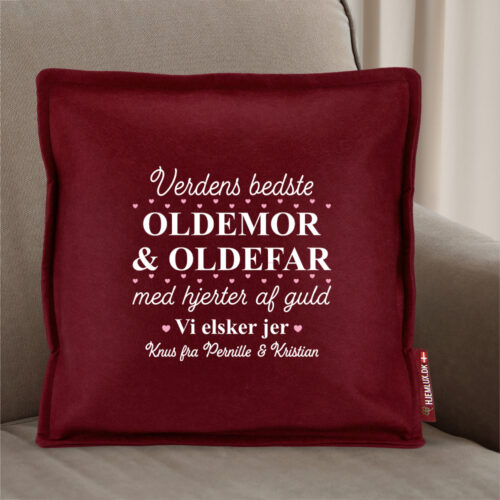 Alternative view of Verdens bedste oldemor & oldefar med hjerter af guld | Pyntepude i filt