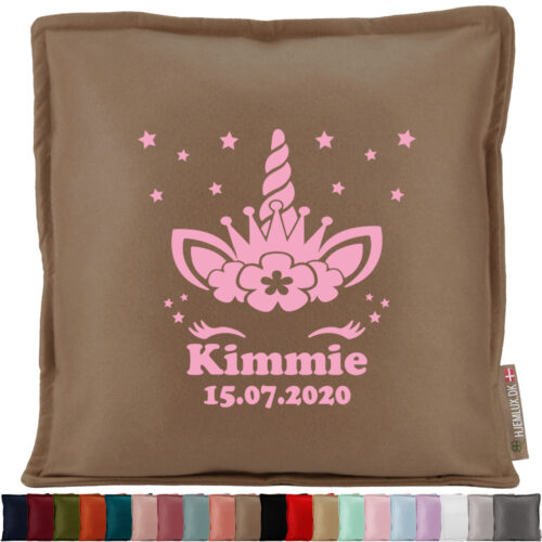 Kær enhjørning med stjerner, navn & dato | Pyntepude i filt