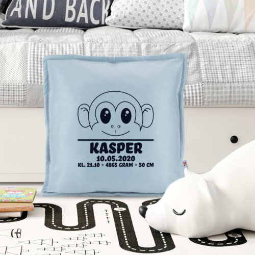 Alternative view of Tit tit bøh abe med fødselsdata | Pyntepude i filt