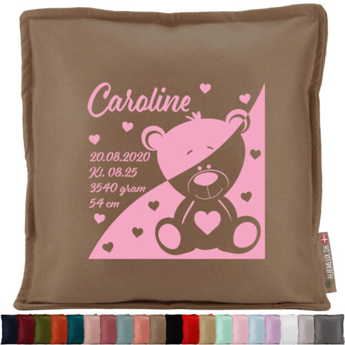 Bamse med fødselsdata | Pyntepude i filt